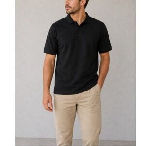 RealTakai Men's Black Short Sleeve Collared Knit Polo Shirt Size XL NWT